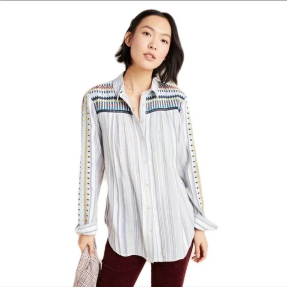 Anthropologie Pilcro & The Letterpress Embroidered Button Front Shirt - Picture 2 of 13